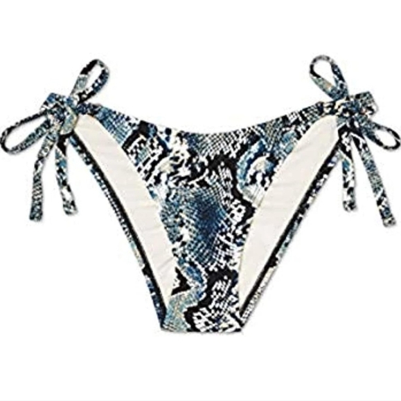 Shade & Shore Low Coverage Ruched Cheeky String Ties NWT Black/Wht/ Blue Snake - Picture 16 of 16